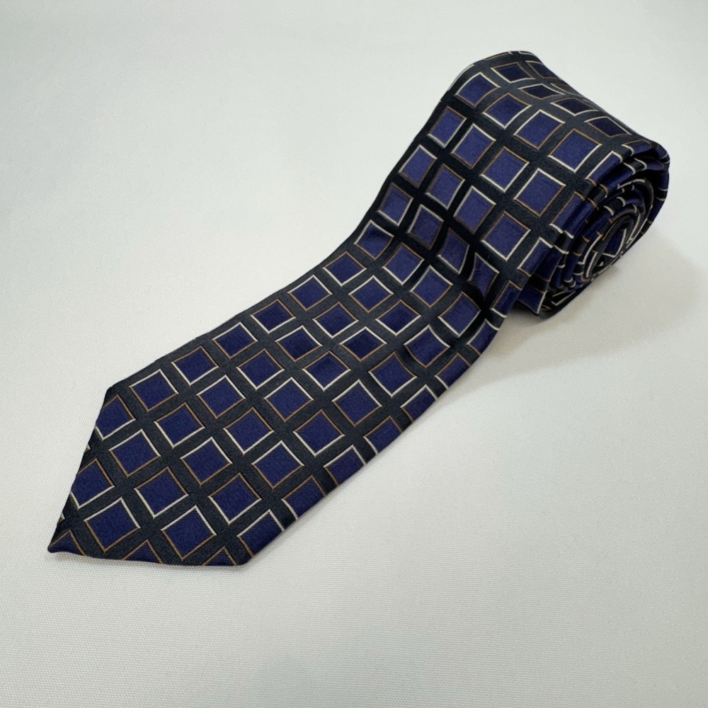 Ermenegildo Zegna 100% Silk Tie Geometric Square Purple Black Made in Italy